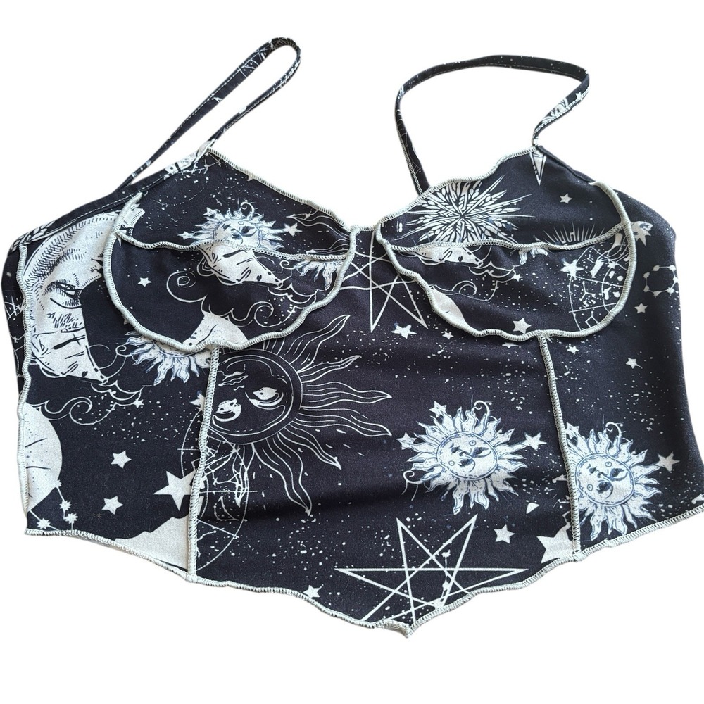 Romwe Womens Celestial Babydoll Top Size Small Whimsigoth Black White Fariy Goth
